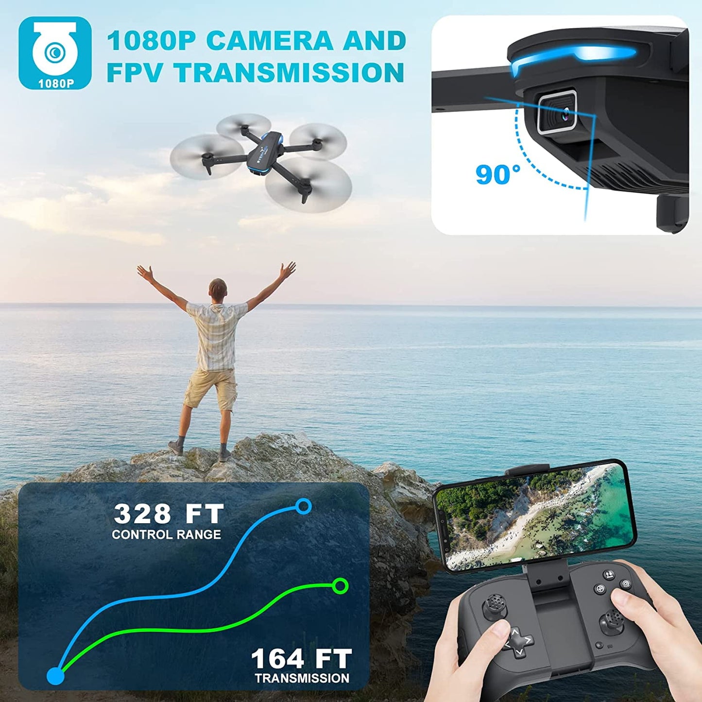 Kivdit Drone with 4K HD Camera for Adults and Kids,RC Quadcopter with 2 Batteries,Black