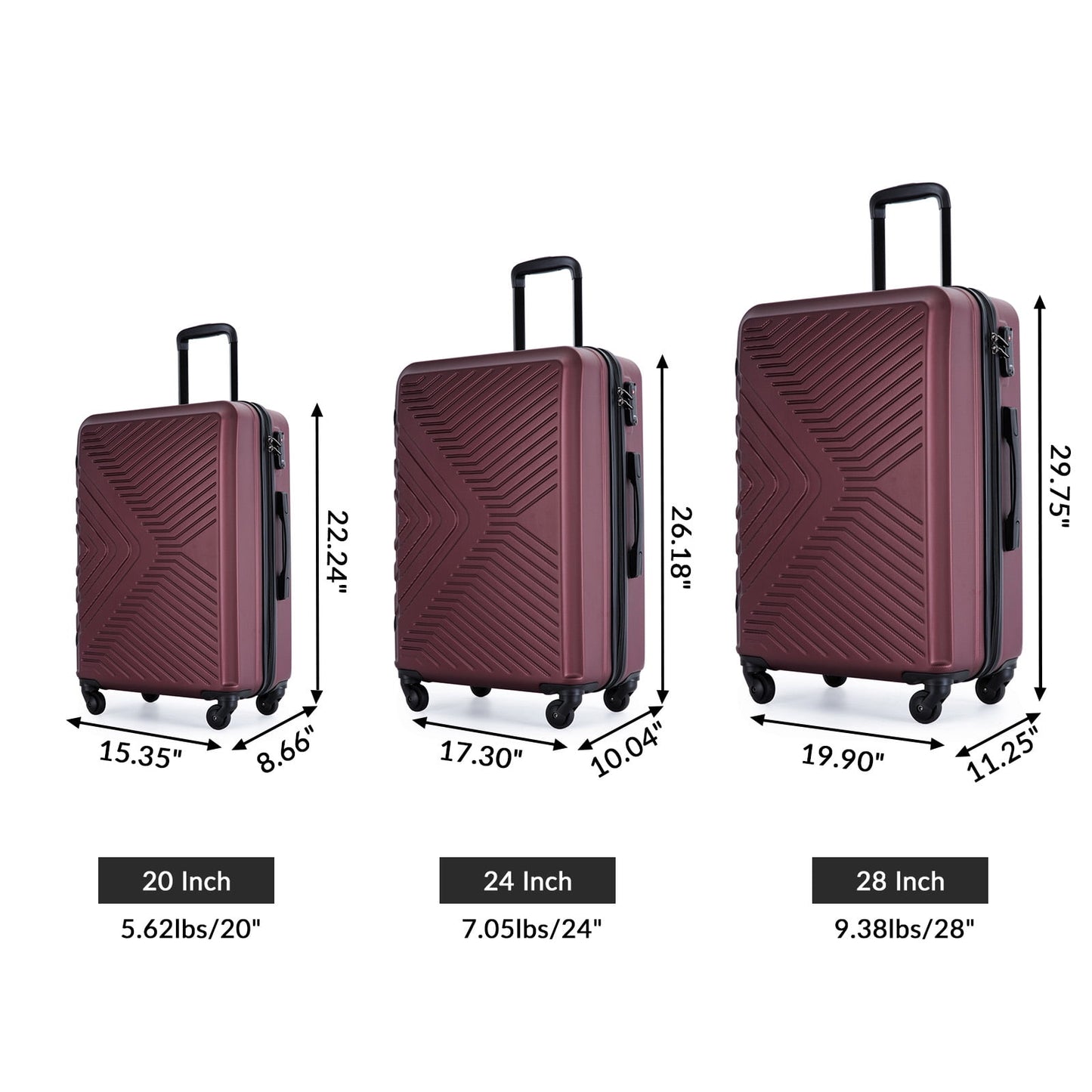 KIVDIT 3 Piece Luggage Sets with Spinner Wheels and TSA Lock, Luggage for Travel Business, Red