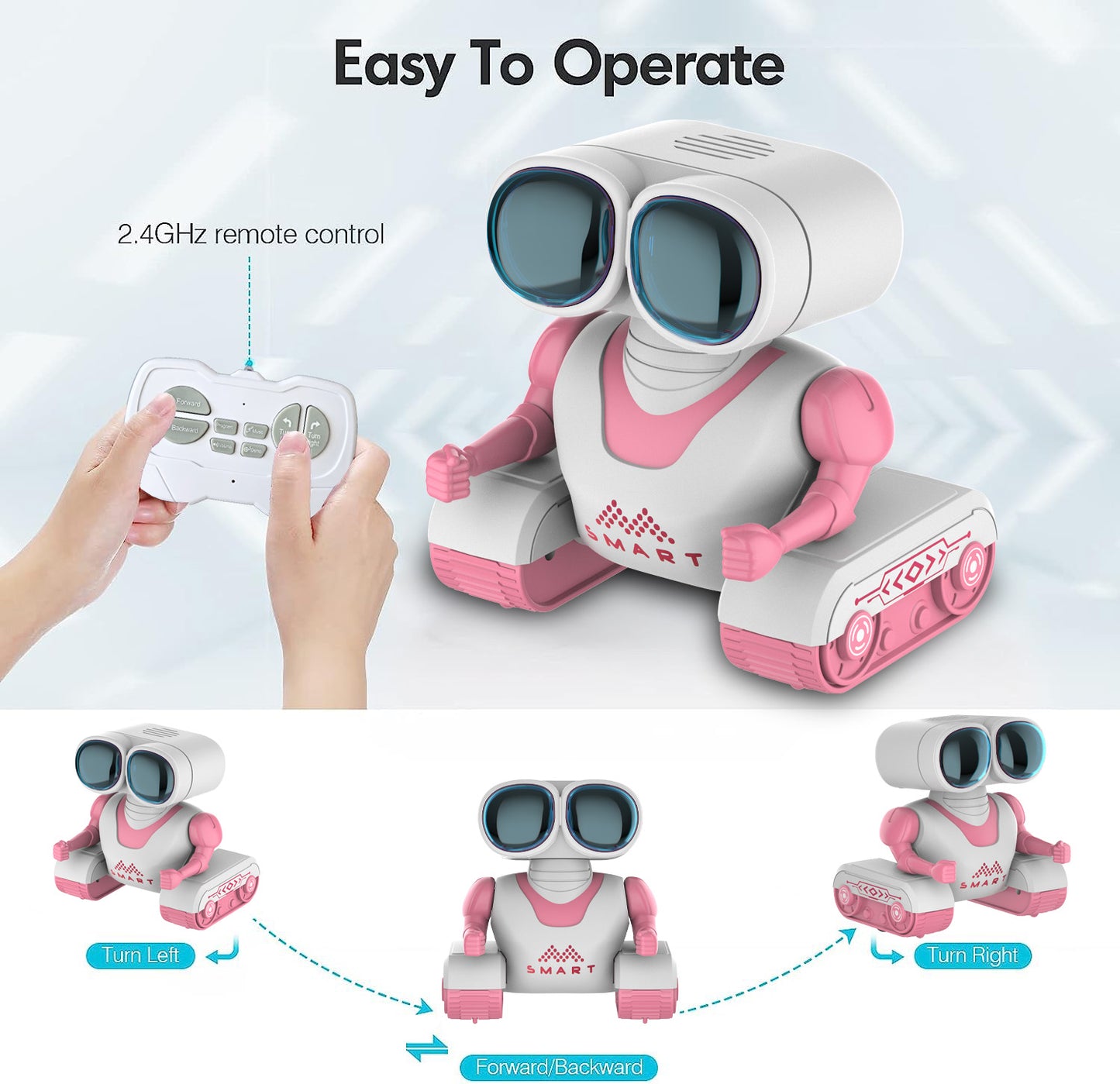Kivdit RC Robot Toys for Kids,Rechargeable Programmable Smart Remote Control Robot with LED Eyes and Switchable Music,Pink