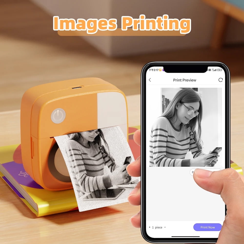 Kivdit Mini Printer Wireless Portable Photo Printer, Label Sticker Printer, Bluetooth Pocket Printer