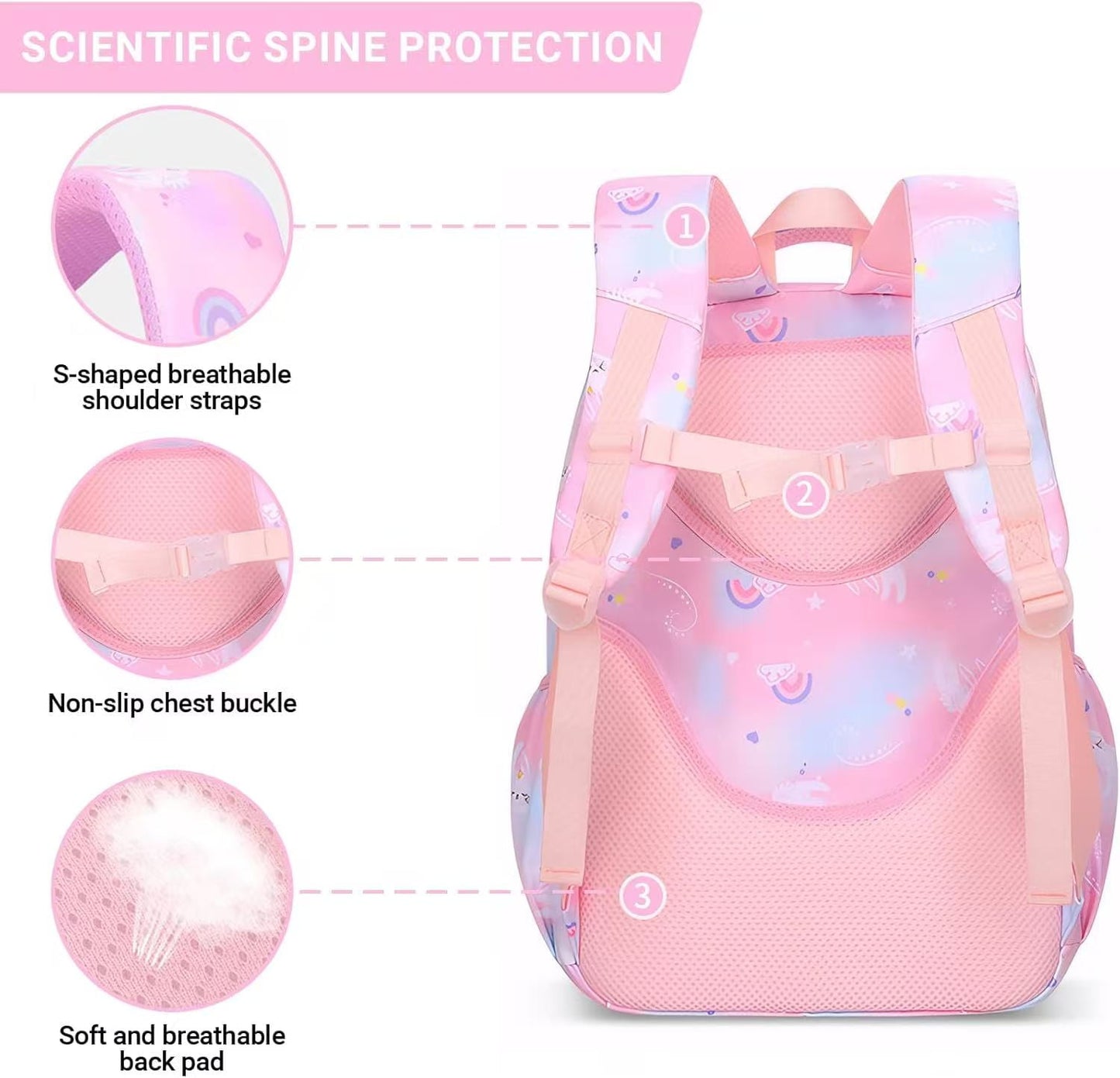 Kivdit School Backpack for Girls,Large Capacity School Bag,Waterproof Bookbag for Kids Teens,Pink
