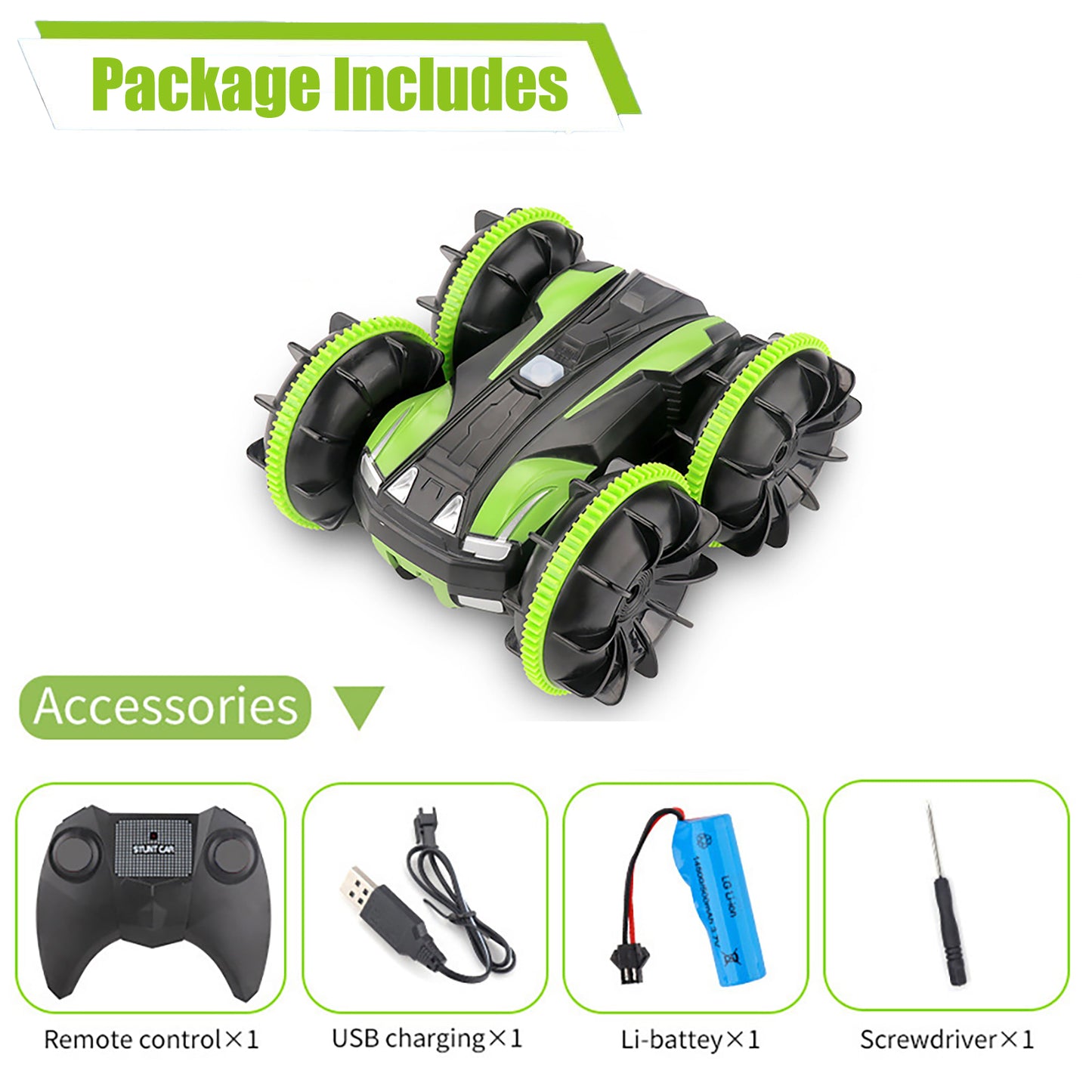 Kivdit Remote Control Car for Kids, RC Stunt Cars,RC Car Toys Green,Car Toy Gifts for Girls Boys