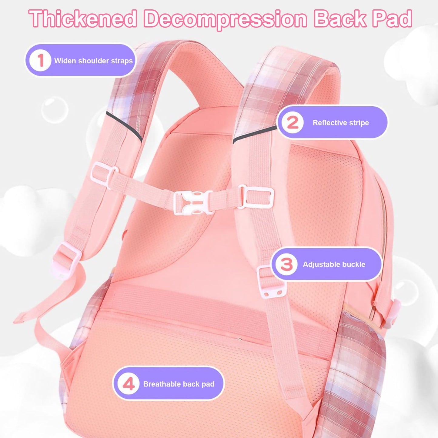 KIVDIT School Backpack for Girls,Fashion Large Capacity Bookbag for Kids Teens,Waterproof Girls School Bag,Pink