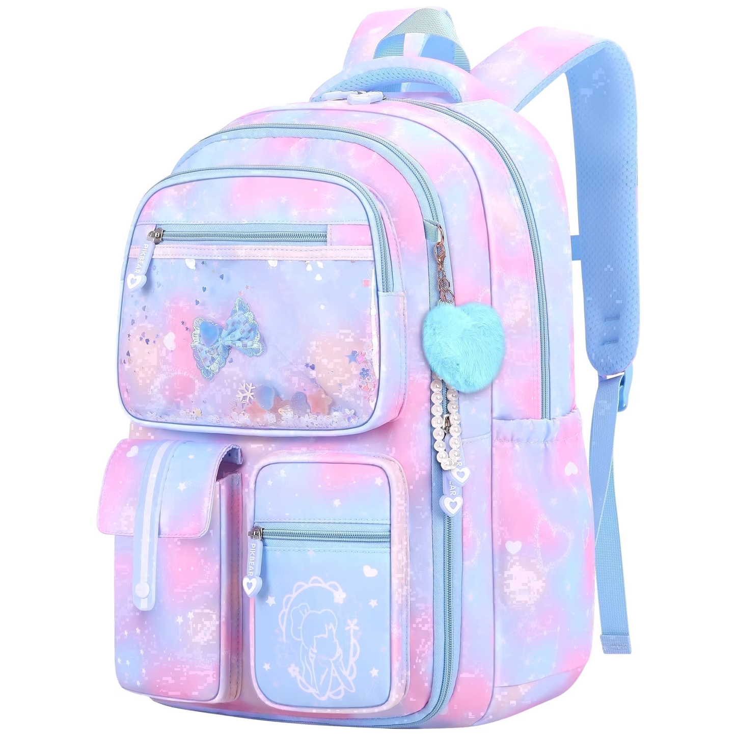 KIVDIT 180° Zipper Opening School Backpack for Girls, Large Capacity Refrigerator Style Water-Repellent Daypack, Cute Princess Lightweight School Bag for Primary & Teen Students