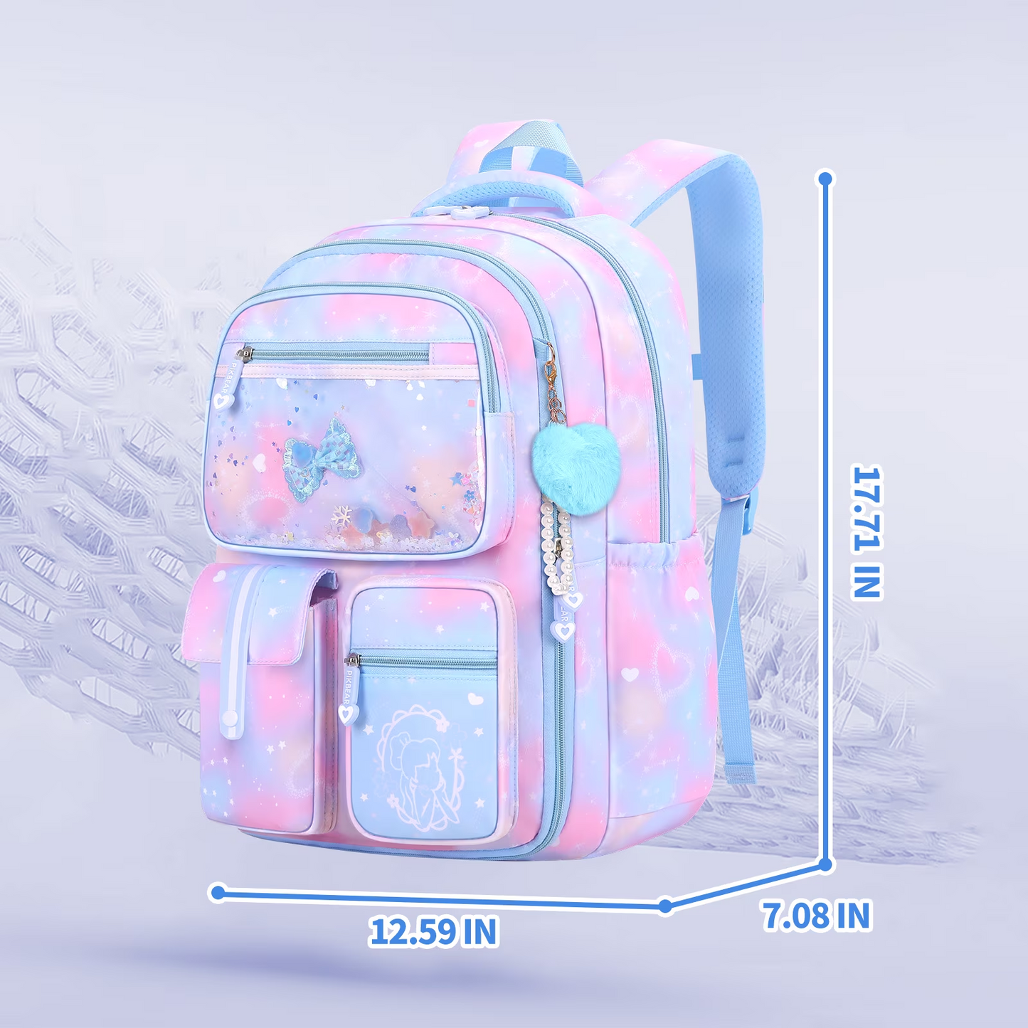 KIVDIT 180° Zipper Opening School Backpack for Girls, Large Capacity Refrigerator Style Water-Repellent Daypack, Cute Princess Lightweight School Bag for Primary & Teen Students