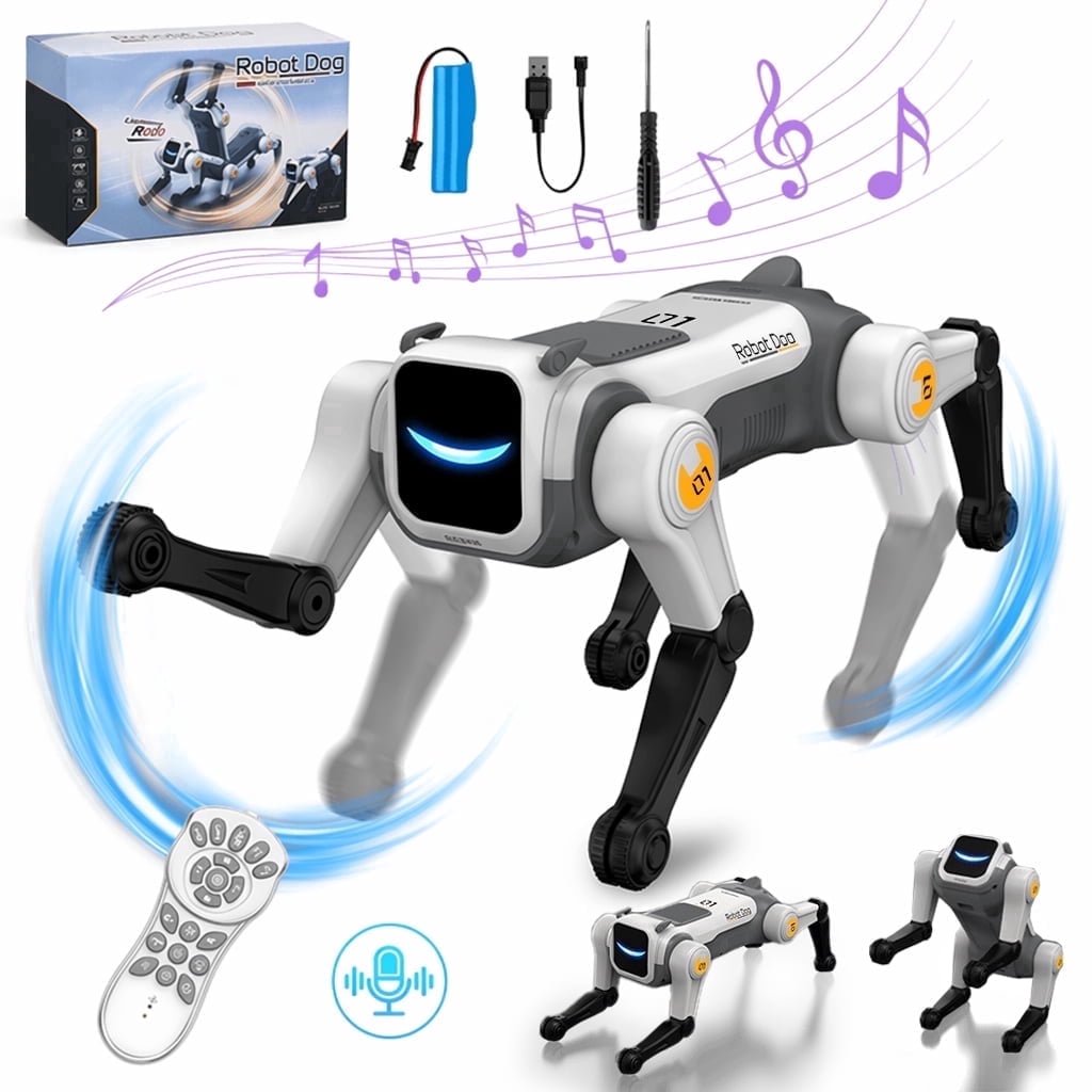 KIVDIT Robot Dogs Toy for Kids, 2.4GHz 30m Voice Control Interactive RC Pet Dog, Programmable Stunt Robot Puppy, Remote Control Robot Animals, Gifts for Kids Ages 3-18