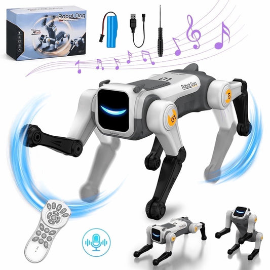 KIVDIT Robot Dogs Toy for Kids, 2.4GHz 30m Voice Control Interactive RC Pet Dog, Programmable Stunt Robot Puppy, Remote Control Robot Animals, Gifts for Kids Ages 3-18