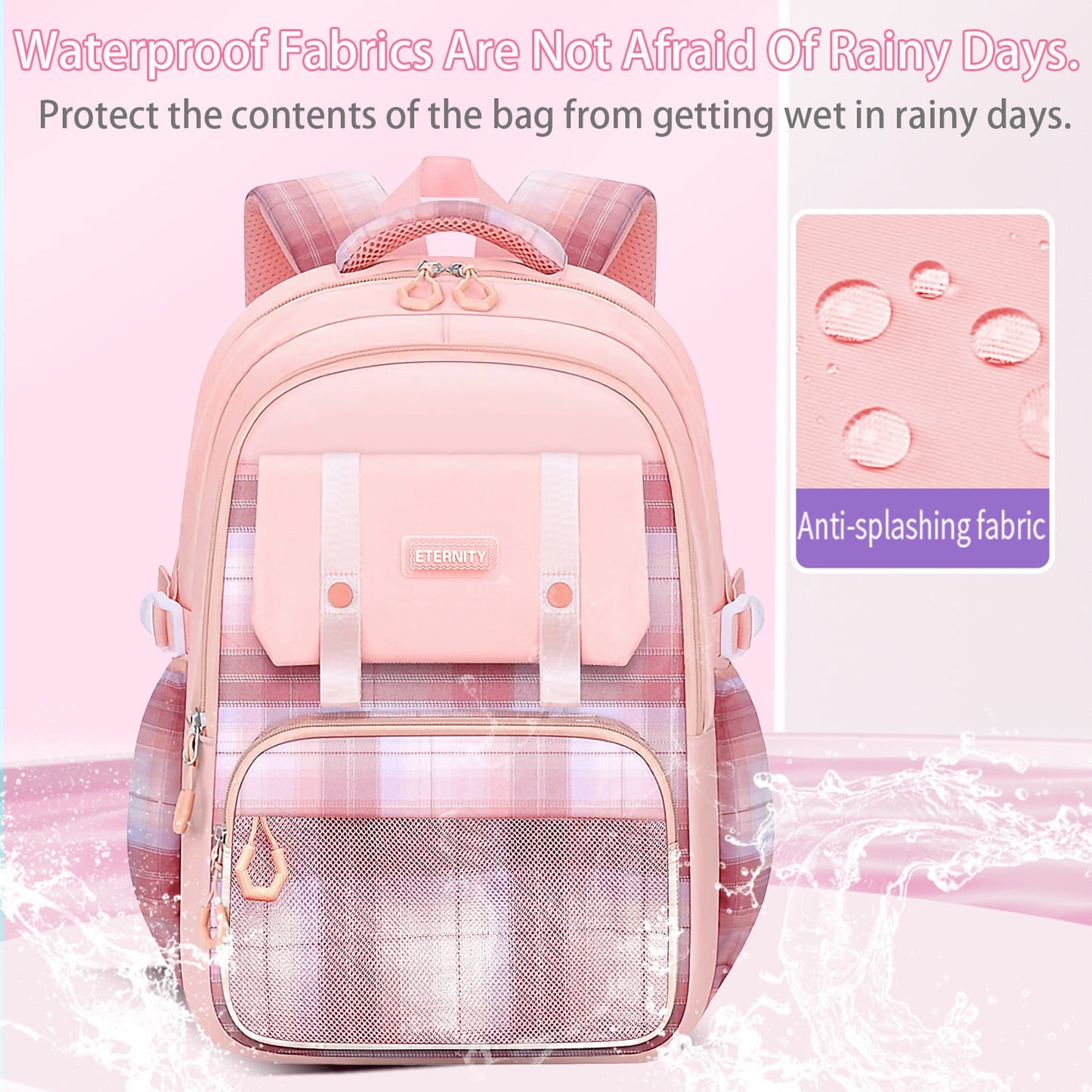 KIVDIT School Backpack for Girls,Fashion Large Capacity Bookbag for Kids Teens,Waterproof Girls School Bag,Pink