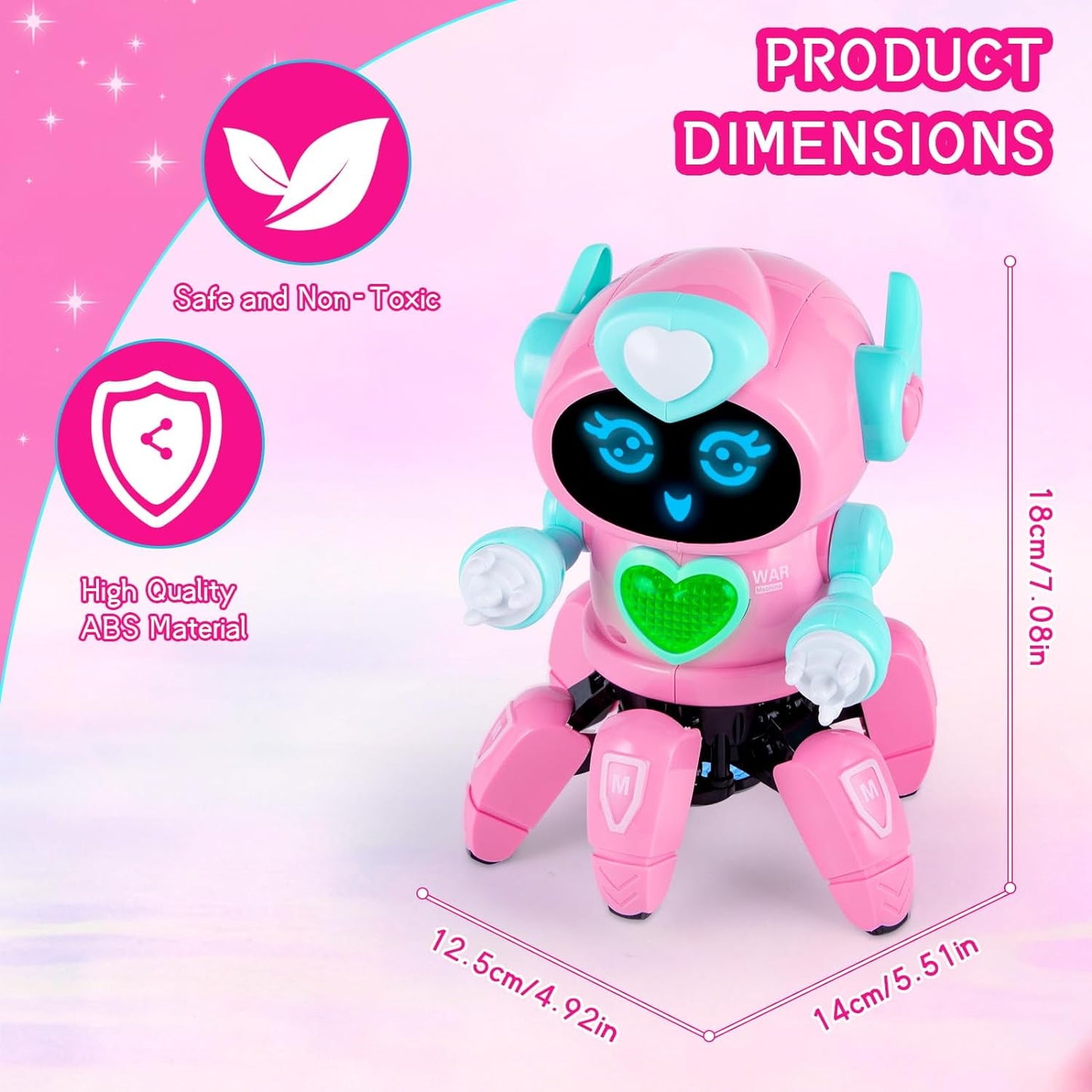 KIVDIT Robot Toys for Kids,Singing Dancing Walking Smart Robot Toys with Flashing Lights,Gifts for Boys Girls,Ages 3 -8,Pink