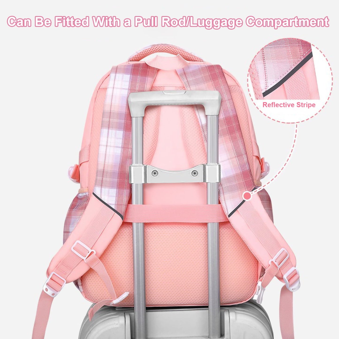 KIVDIT School Backpack for Girls,Fashion Large Capacity Bookbag for Kids Teens,Waterproof Girls School Bag,Pink