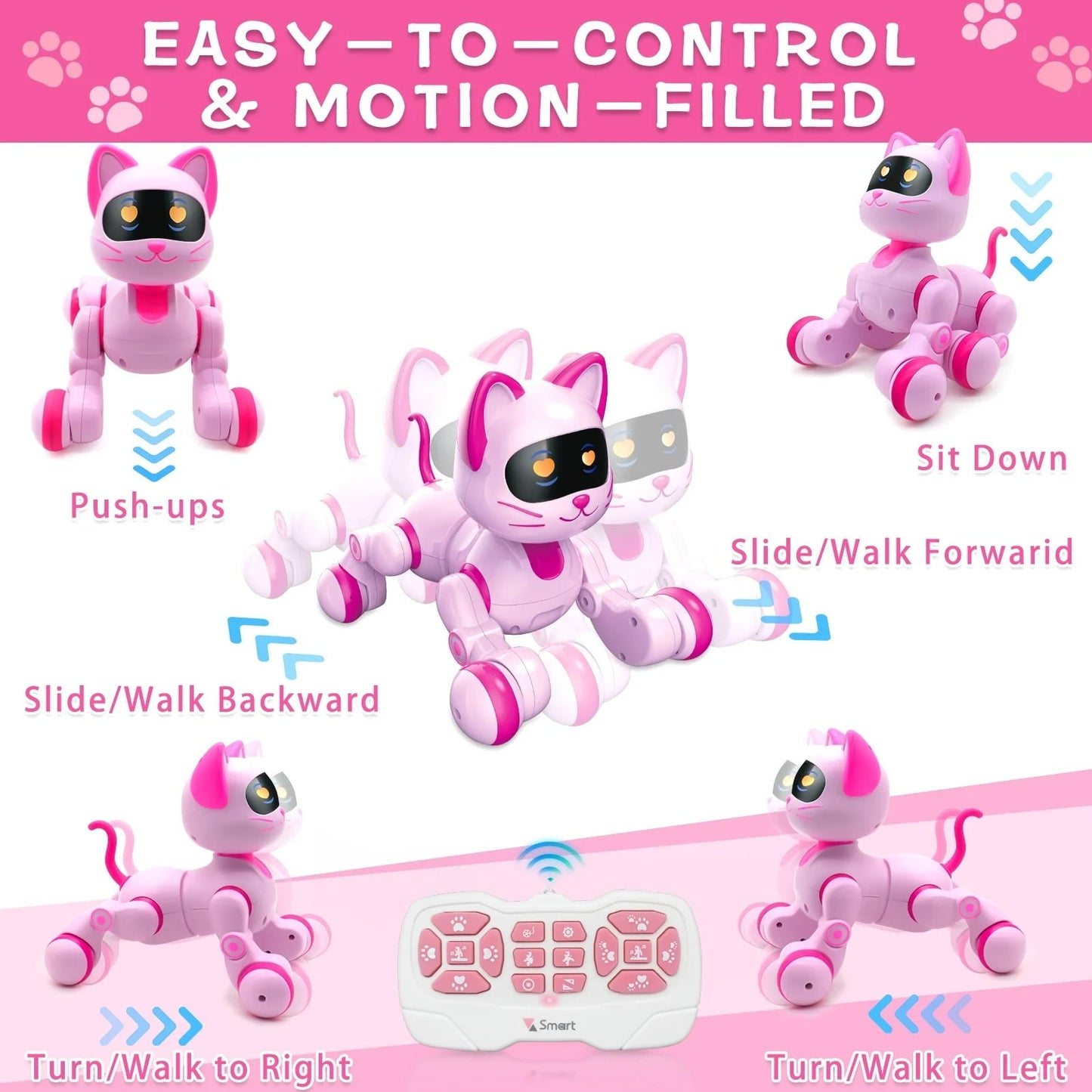 Kivdit Robot Cat Toys for Kids,Programmable Remote Control Robot Cat with Interactive Touch,Singing Dancing Robot Cat with LED Eyes,Volume Control