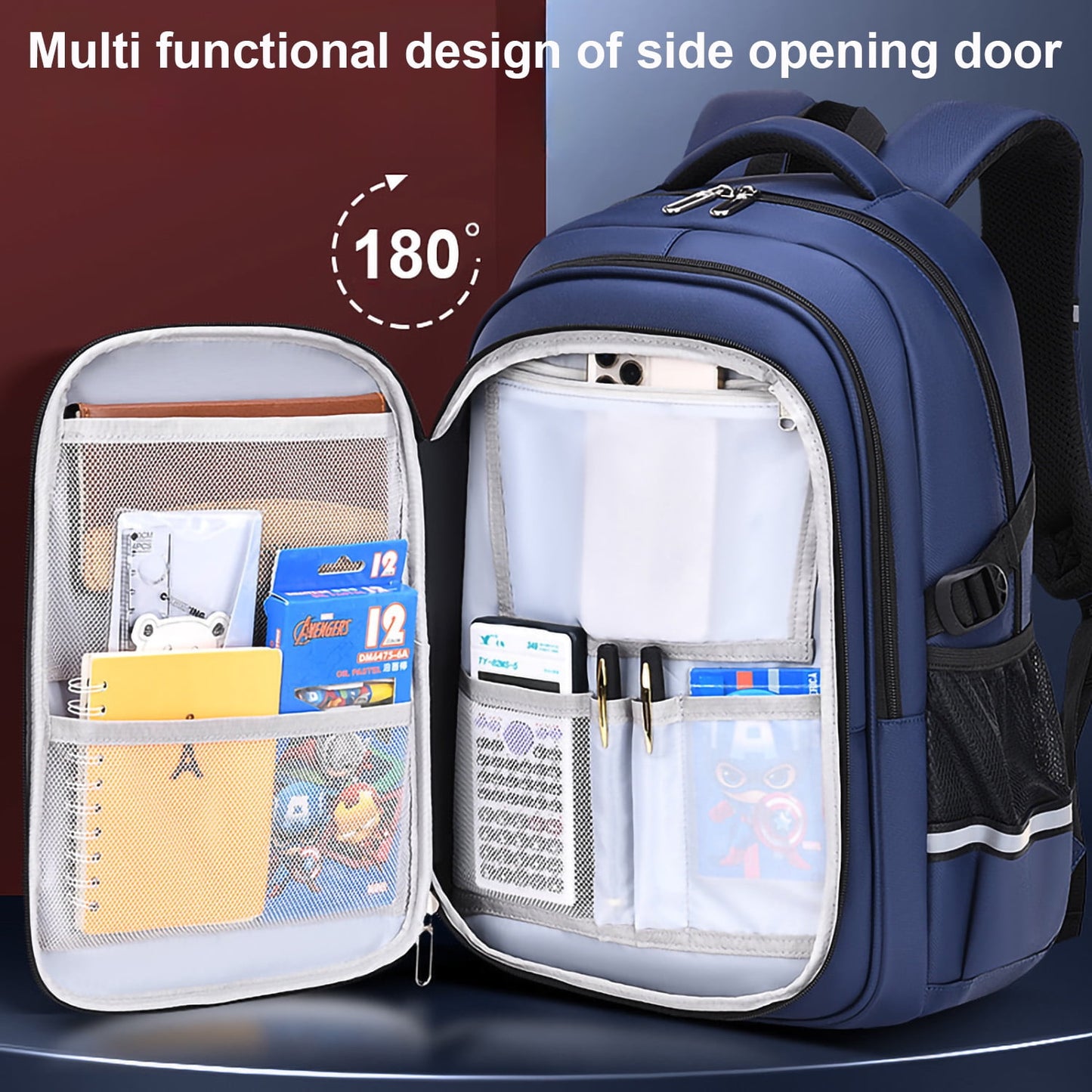 Kivdit School Backpack for Boys,School Bag for Kids Teens,Reflective Bookbag Gifts for Boys,Blue