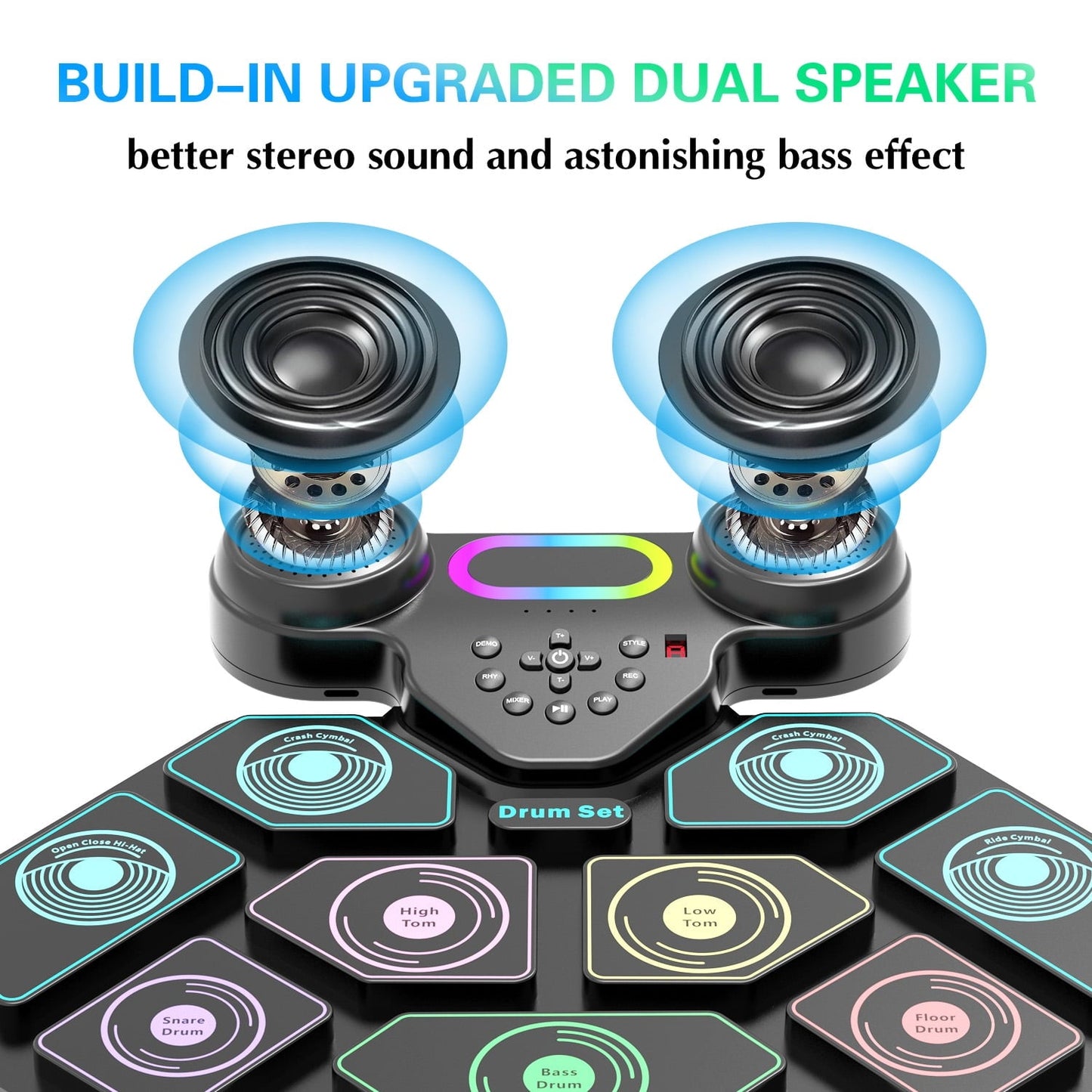 Kivdit Electronic Drum Set for Kids Adults,9 Pads Roll-up Drum Kit for Beginners with Dual Speakers,Headset Jack,Drumsticks,Foot Pedals