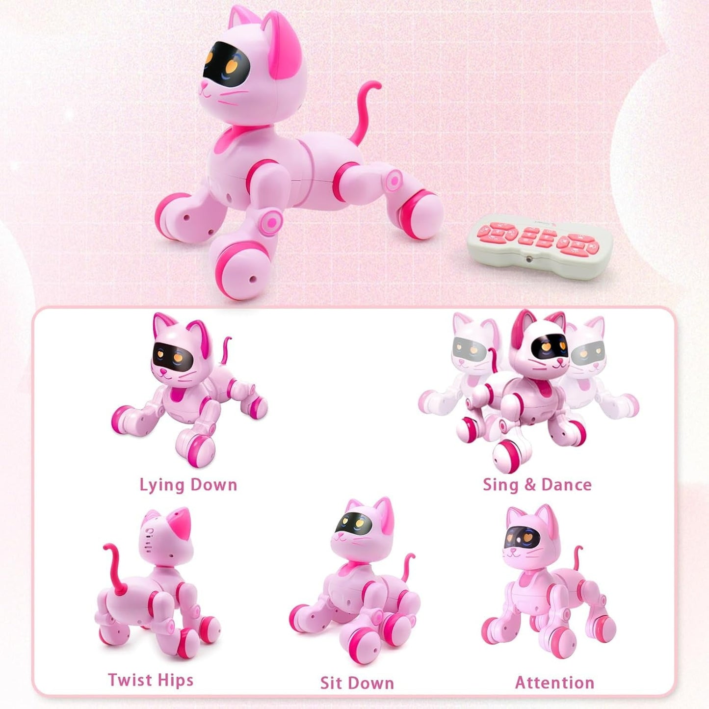 Kivdit Robot Cat Toys for Kids,Programmable Remote Control Robot Cat with Interactive Touch,Singing Dancing Robot Cat with LED Eyes,Volume Control