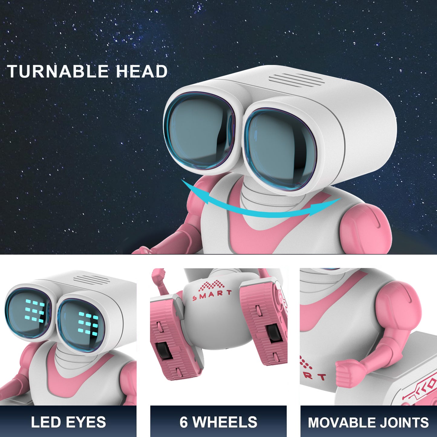 Kivdit RC Robot Toys for Kids,Rechargeable Programmable Smart Remote Control Robot with LED Eyes and Switchable Music,Pink