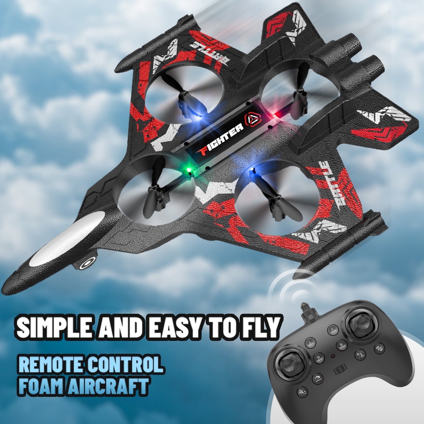 Kivdit RC Plane with 2 Batteries,2.4GHz Remote Control Airplane with Light for Kids Adults Beginners