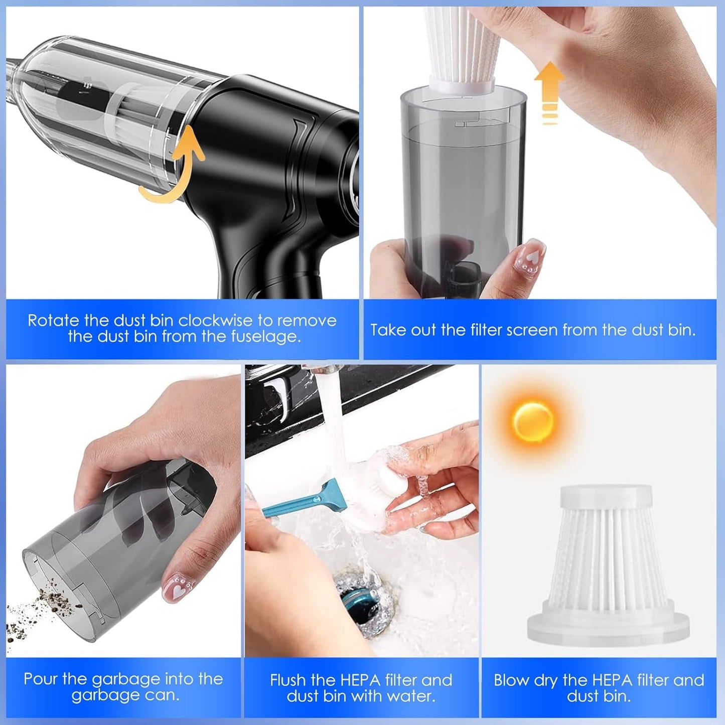 KIVDIT Handheld Vacuum Cordless, 12000Pa Wet Dry Car Vacuum Cleaner Rechargeable Portable Hand Vacuum Cleaner for Car Home Office