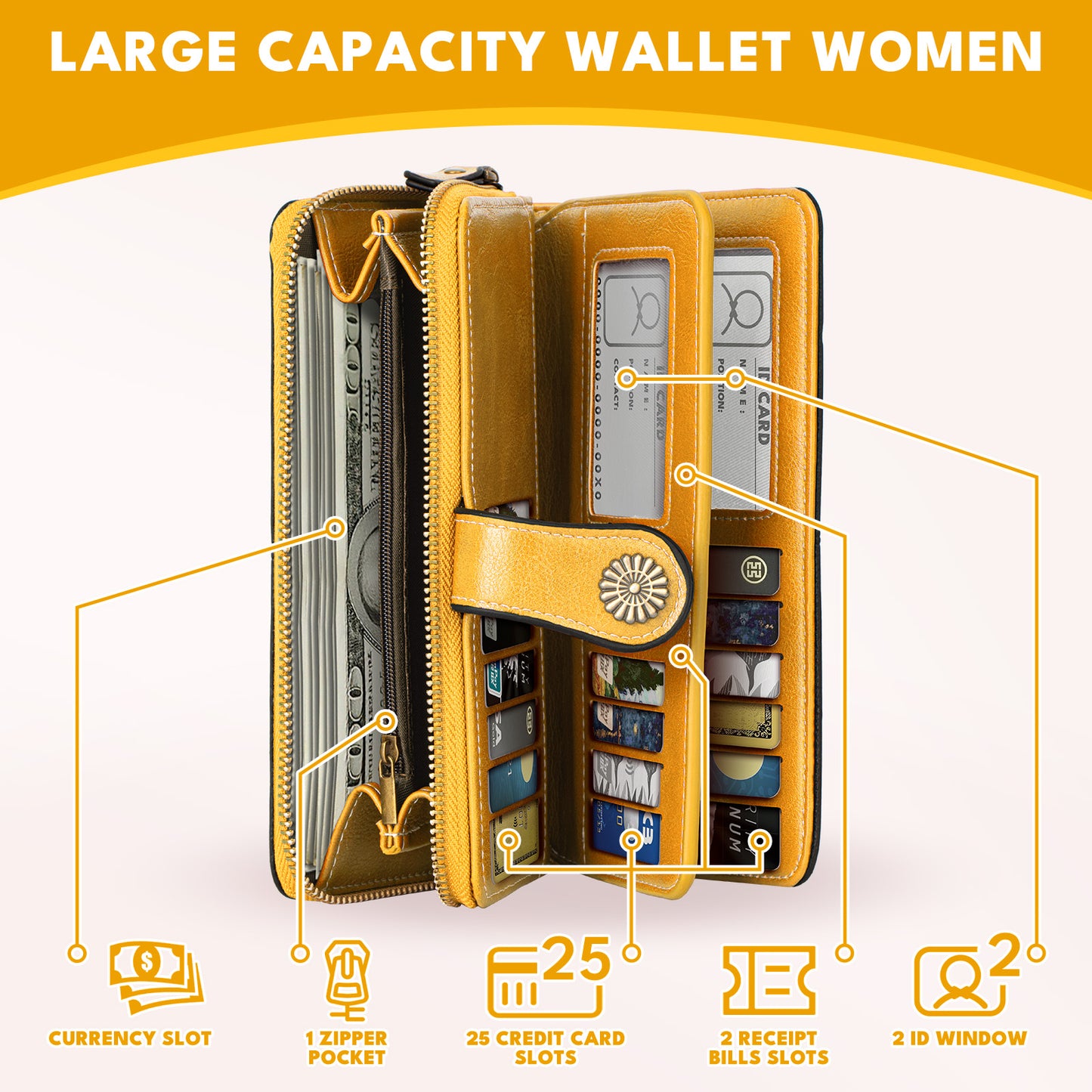 KIVDIT Wallets for Women Genuine Leather Wallets RFID Blocking Credit Card Holder, Large Capacity