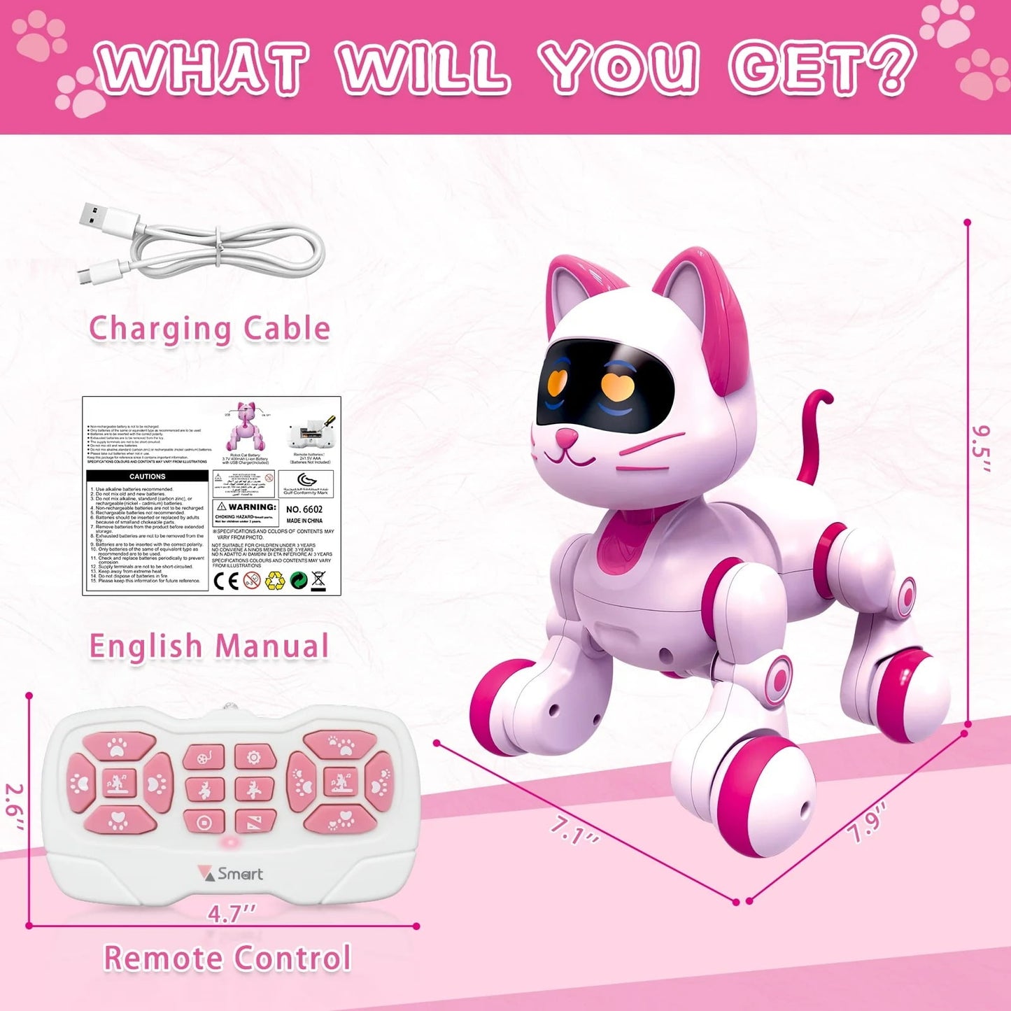 Kivdit Robot Cat Toys for Kids,Programmable Remote Control Robot Cat with Interactive Touch,Singing Dancing Robot Cat with LED Eyes,Volume Control