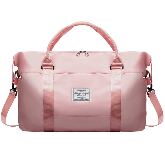 Kivdit Travel Duffle Bag,50L Foldable Gym Bag Weekender Bags for Women and Men,Waterproof & Tear Resistant Carry on Overnight Bag with Wet Dry Pocket,Pink