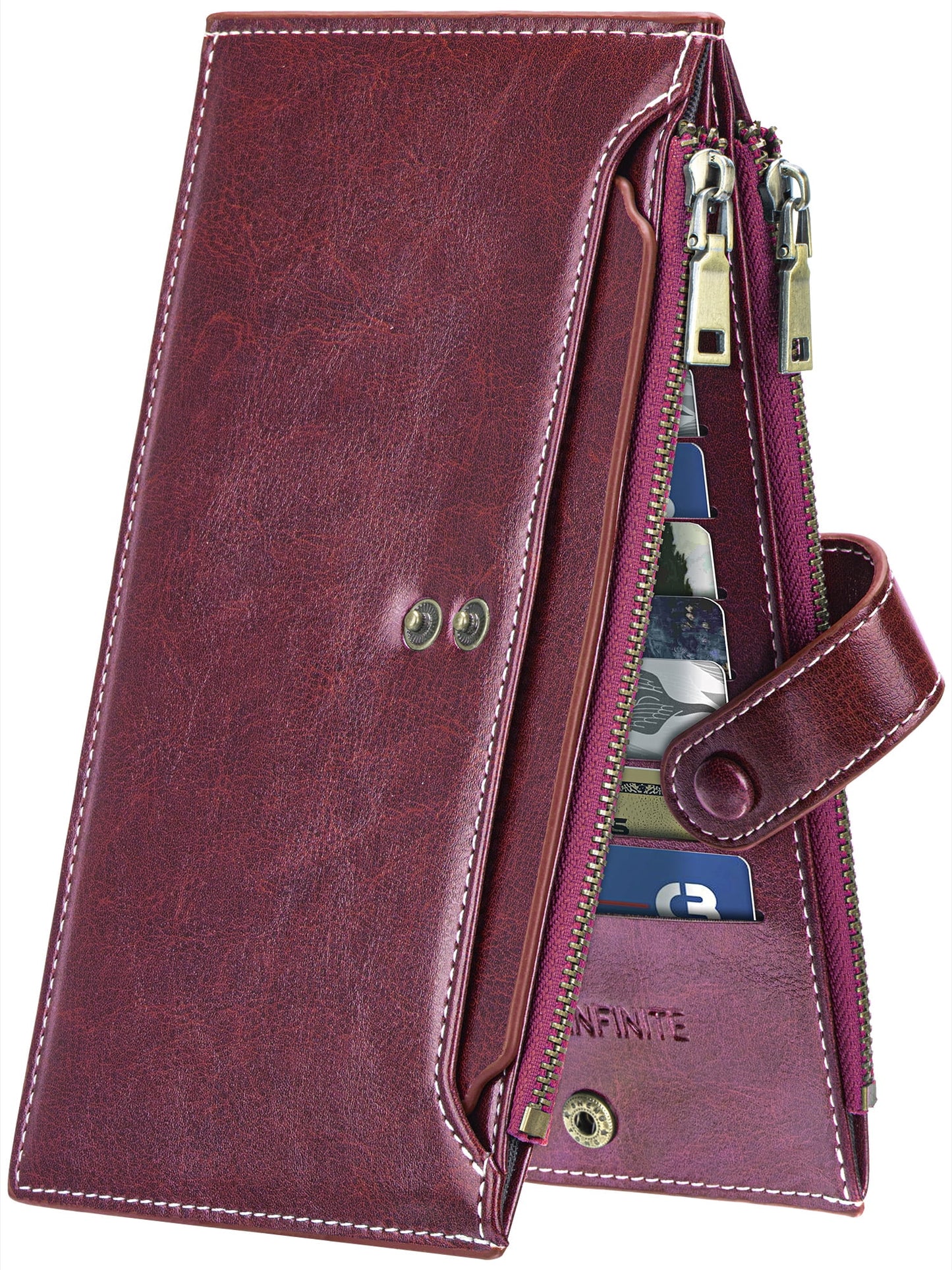 KIVDIT Wallets for Women Large Capacity Slim Wallet RFID Blocking Credit Card Holder with Double Zipper
