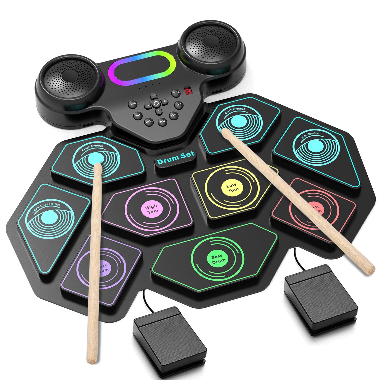 Kivdit Electronic Drum Set for Kids Adults,9 Pads Roll-up Drum Kit for Beginners with Dual Speakers,Headset Jack,Drumsticks,Foot Pedals