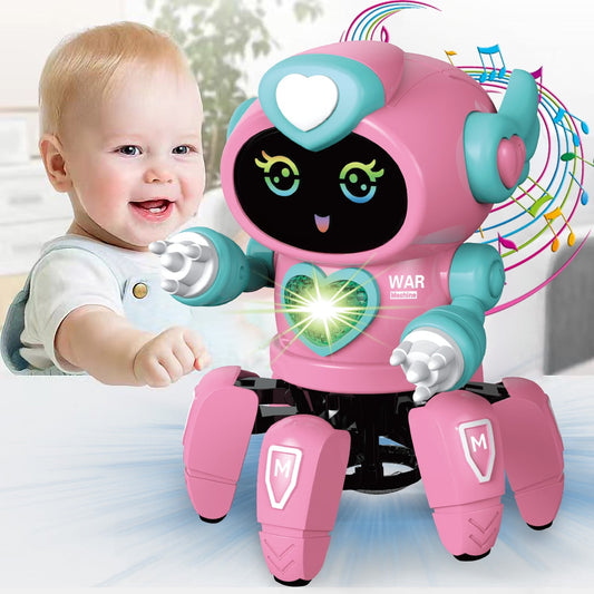 Kivdit Electronic Robot Toy for Kids，Walking Dancing Robot Toys with Flashing Lights and Music，Pink