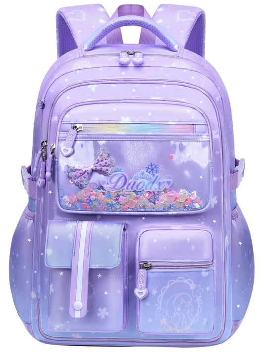 Kivdit School Backpack for Girls,Luminous School Bag for Kids Teens,Large Capacity Bookbag,Purple