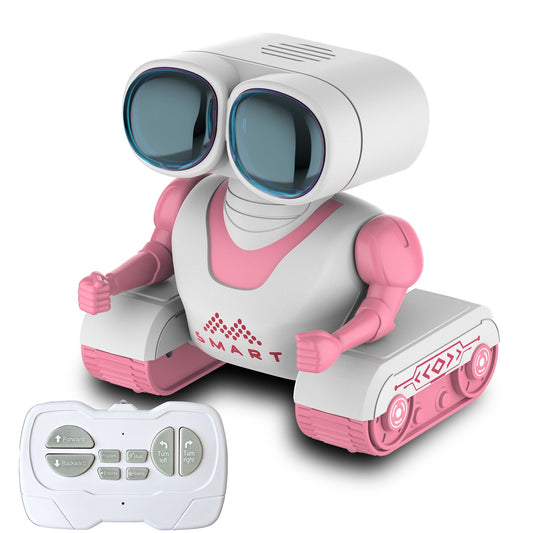 Kivdit RC Robot Toys for Kids,Rechargeable Programmable Smart Remote Control Robot with LED Eyes and Switchable Music,Pink