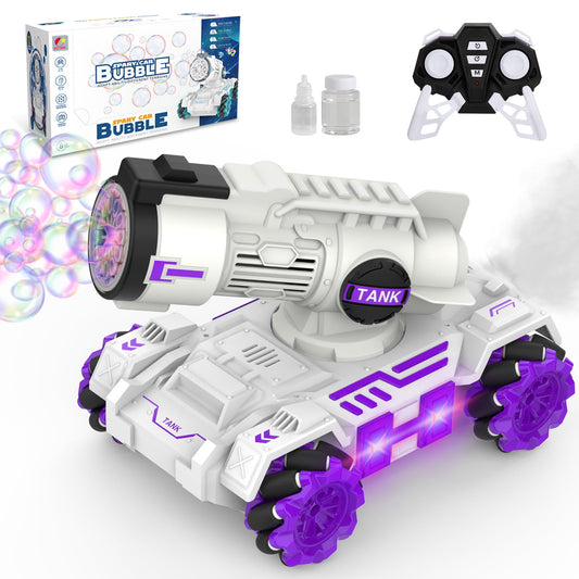 Kivdit Remote Control Car with Rotatable Turret,2.4Ghz RC Tank Car with Spray,Light,Music,Bubble,Toy Gift for Boys Girls