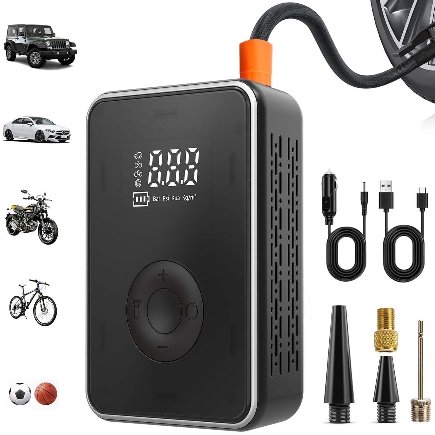 Kivdit Tire Inflator Portable Air Compressor,150 Psi Tire Air Pump with Auto Shut-Off,Digital Gauge,LED Light for Car, Motorcycle, Bike, Ball