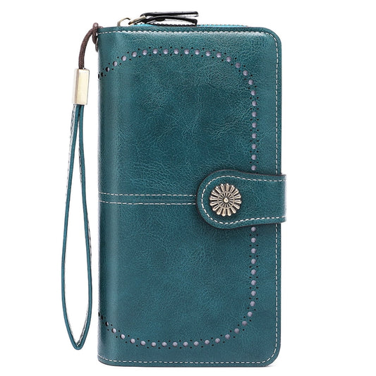 Kivdit Wallets for Women Genuine Leather,Large Capacity Womens Wallet with RFID Blocking,Blue
