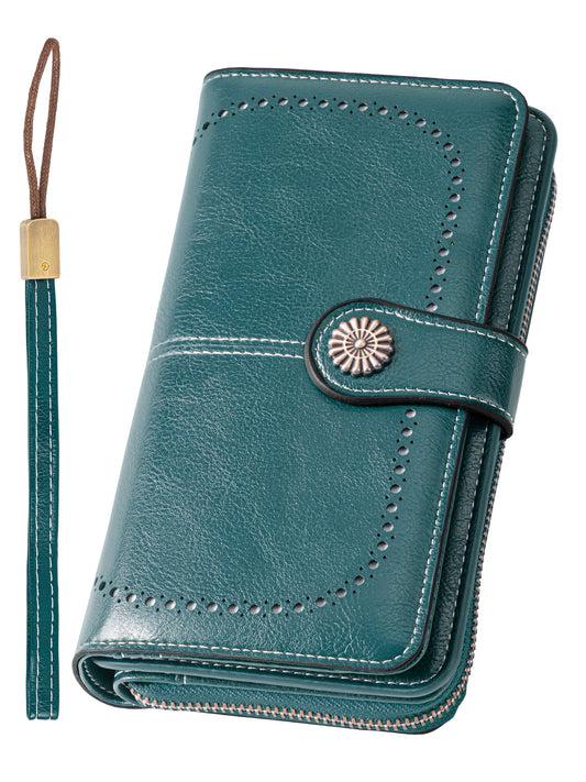 Kivdit Wallets for Women Genuine Leather,Large Capacity Womens Wallet with RFID Blocking,Blue