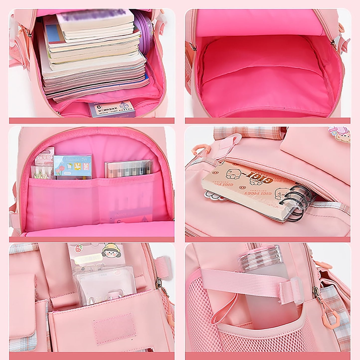 KIVDIT School Backpack for Girls,Fashion Waterproof Kids Teens Bookbag Large Capacity School Bag,Pink