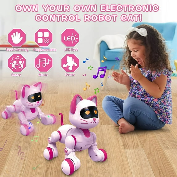 Kivdit Robot Cat Toys for Kids,Programmable Remote Control Robot Cat with Interactive Touch,Singing Dancing Robot Cat with LED Eyes,Volume Control