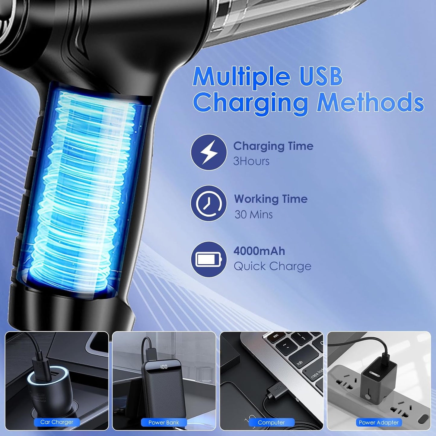 KIVDIT Handheld Vacuum Cordless, 12000Pa Wet Dry Car Vacuum Cleaner Rechargeable Portable Hand Vacuum Cleaner for Car Home Office