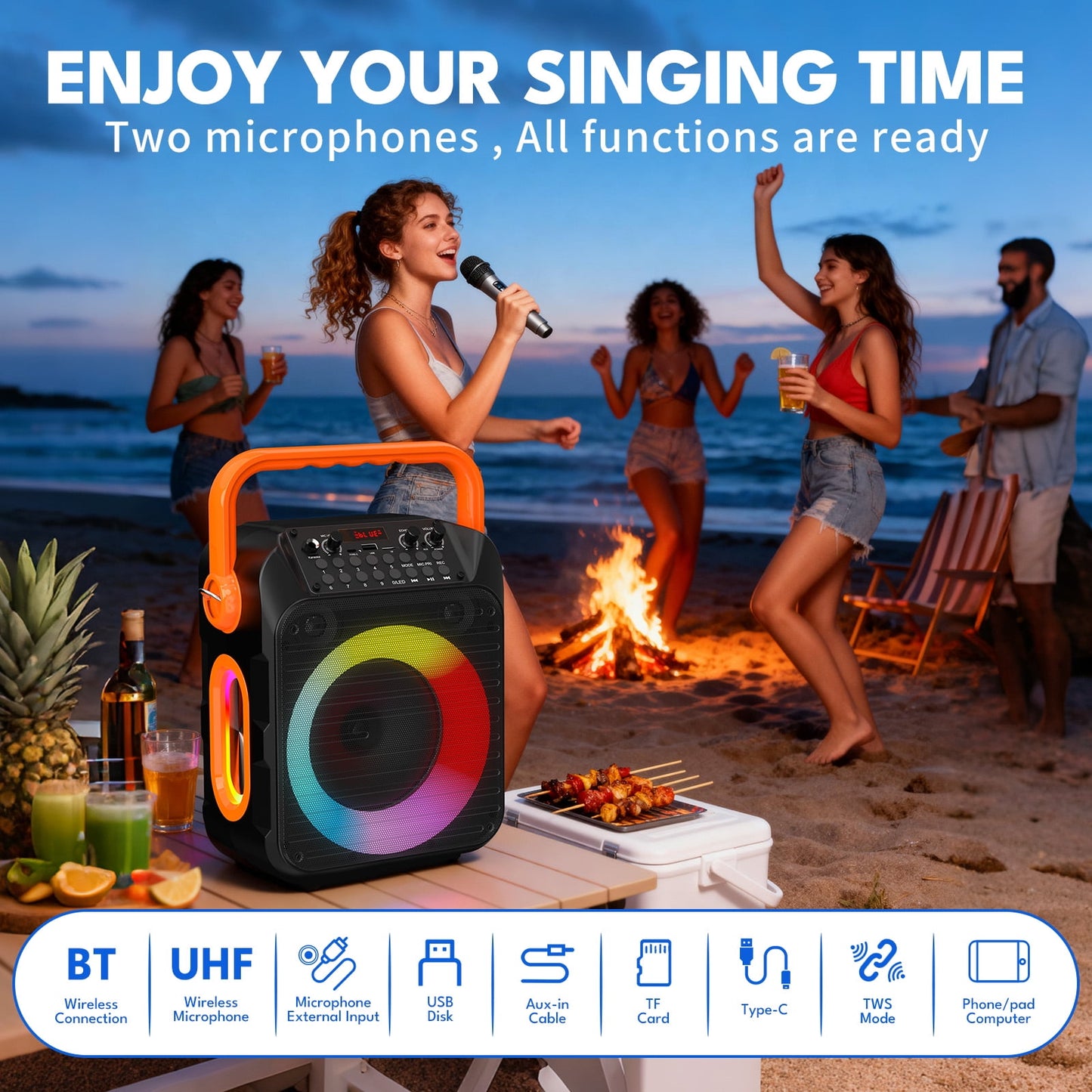 KIVDIT Karaoke Machine Bluetooth Speaker for Adult ,Singing Machine with Karaoke Microphone for Home Party