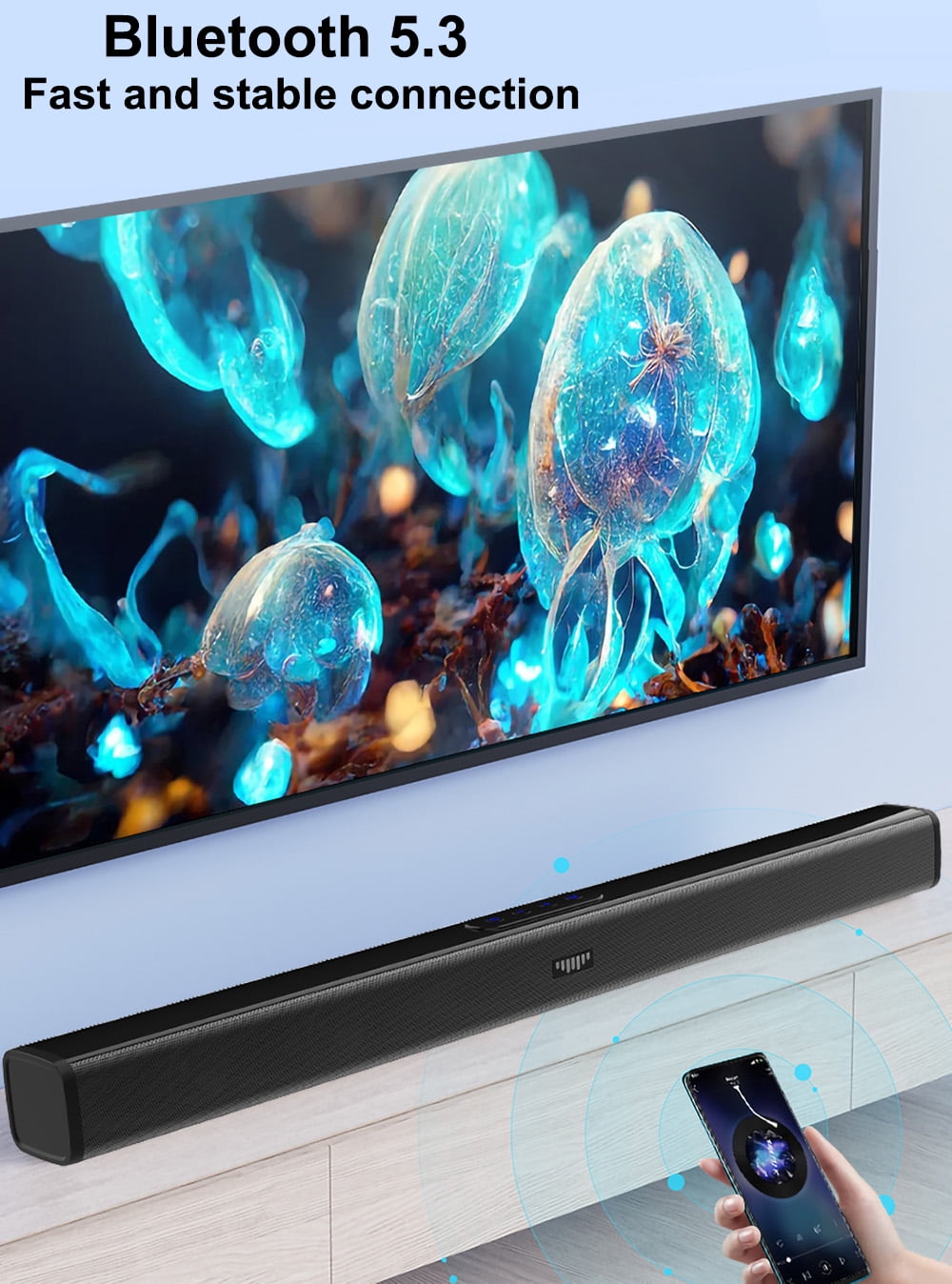 Kivdit 2.0 CH Sound Bar for TV, 32 Inch 24W Soundbar for TV, Home Theater Audio with 3D Surround Sound,Bluetooth 5.3 TV Sound Bar,AUX/Coaxial/Wall Mountable