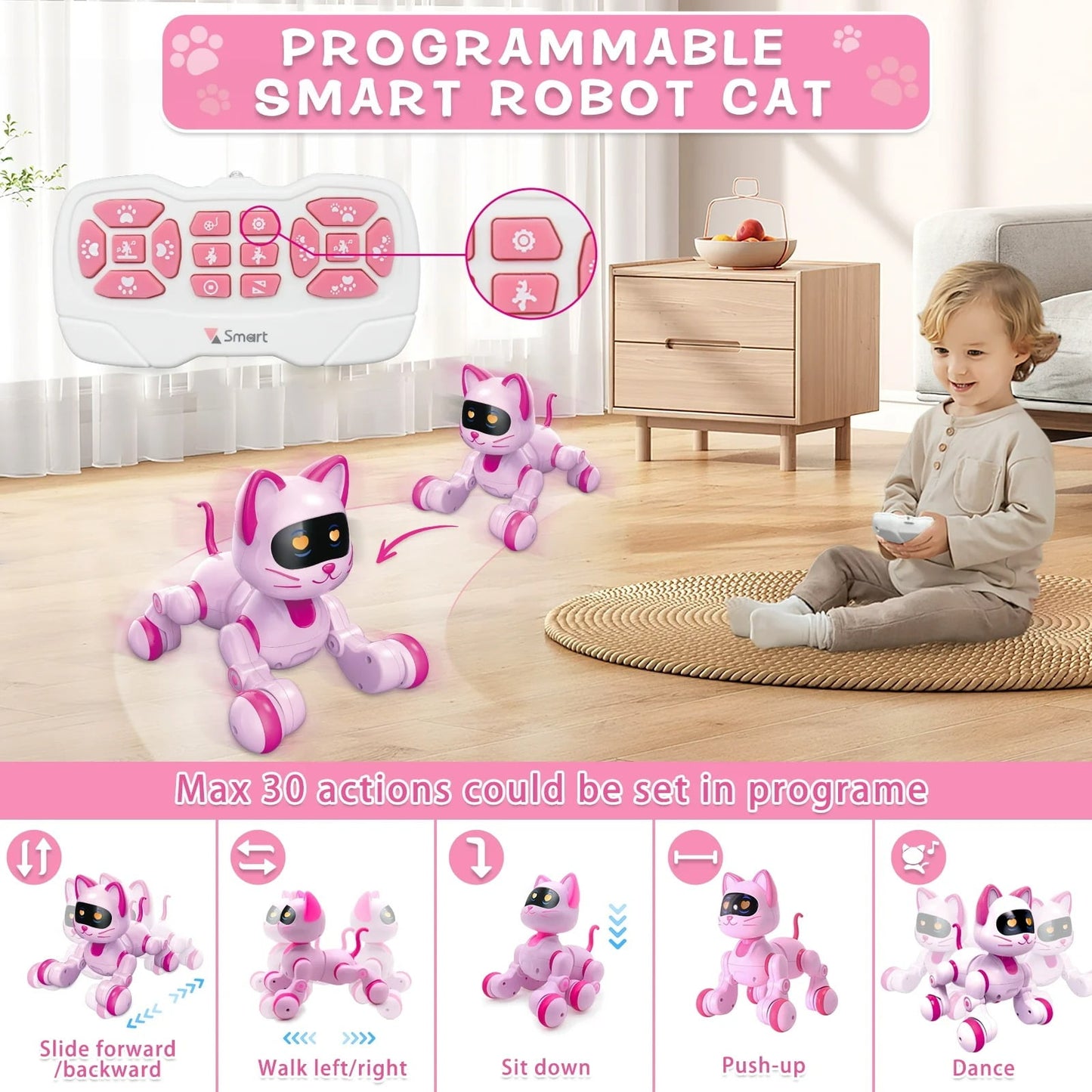 Kivdit Robot Cat Toys for Kids,Programmable Remote Control Robot Cat with Interactive Touch,Singing Dancing Robot Cat with LED Eyes,Volume Control