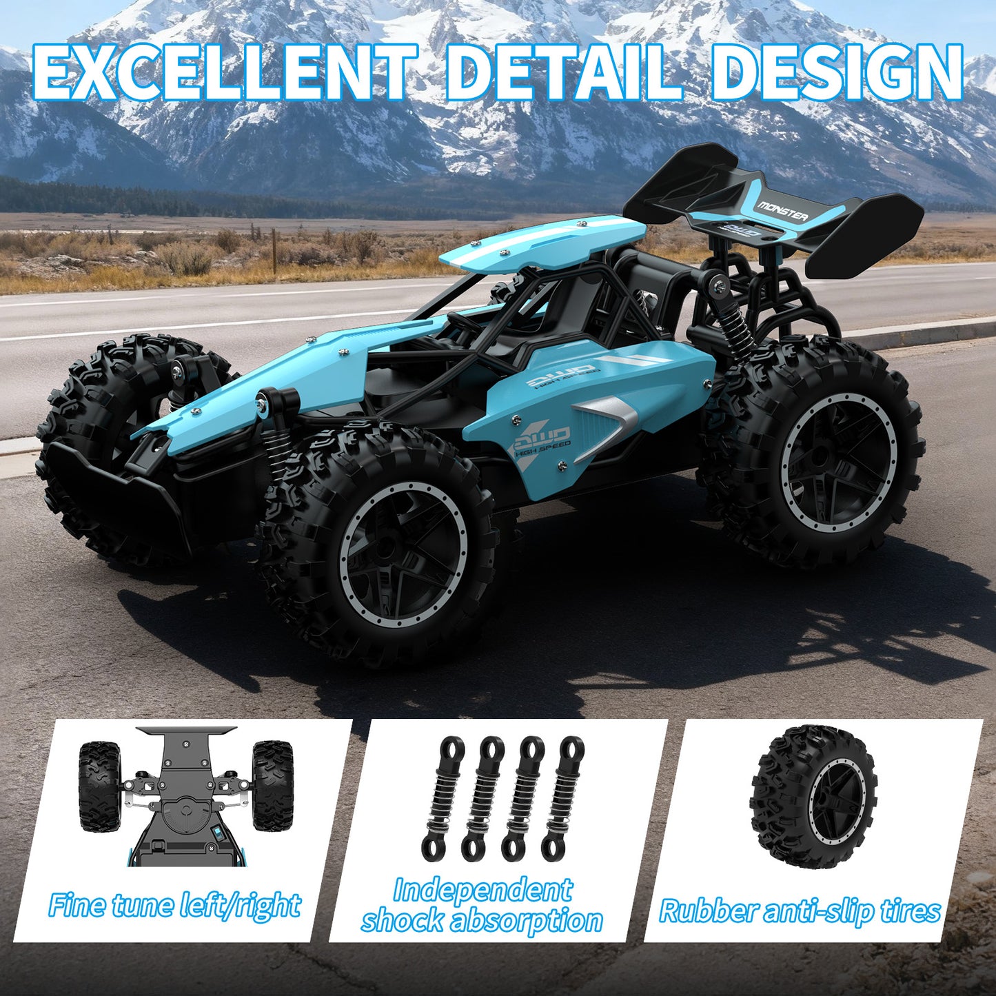 Kivdit Remote Control Cars,1:18 High Speed RC Cars,20+ km/h All Terrain Off Road Vehicle,Toys Gifts for Boys Girls Kids