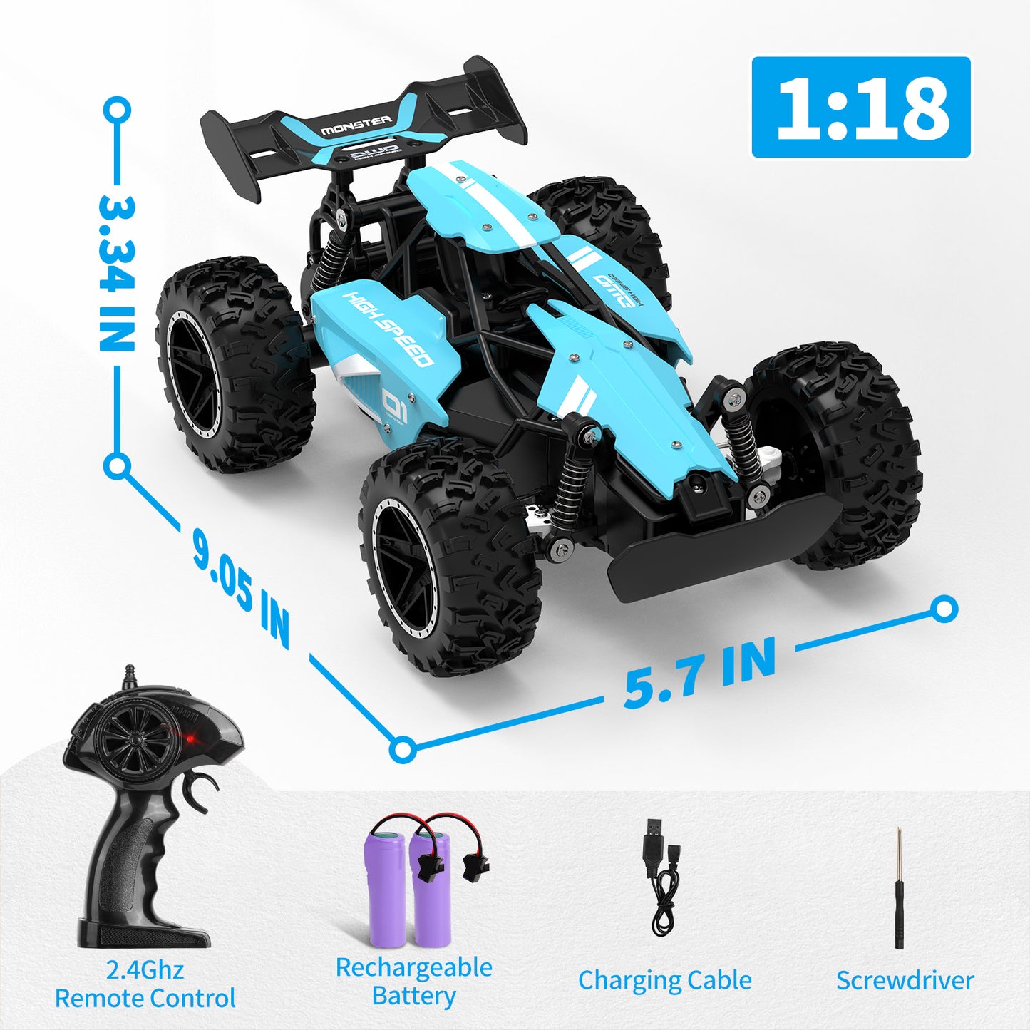 Kivdit Remote Control Cars,1:18 High Speed RC Cars,20+ km/h All Terrain Off Road Vehicle,Toys Gifts for Boys Girls Kids
