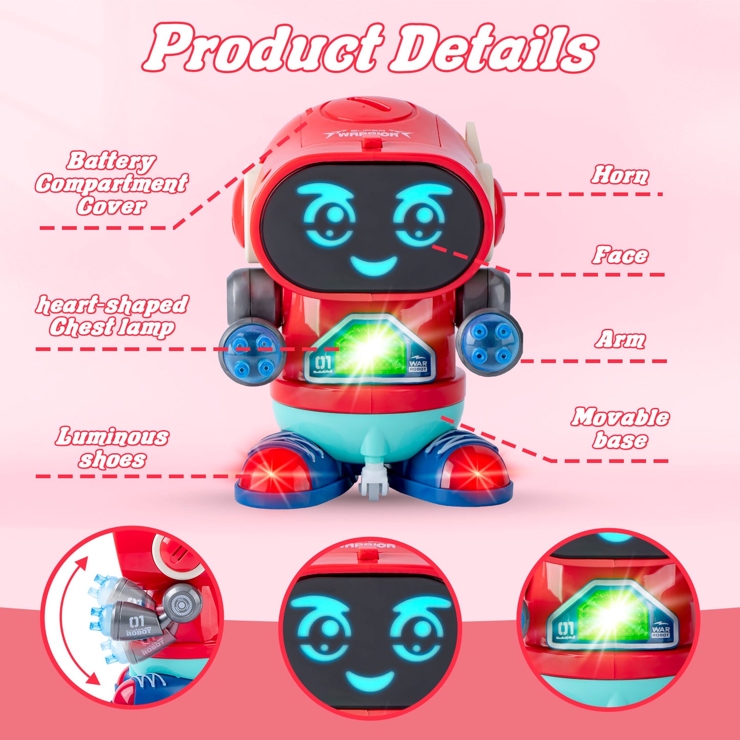 Kivdit RC Robot Toys for Kids,Rechargeable Programmable Smart Remote Control Robot with LED Eyes and Switchable Music,Pink