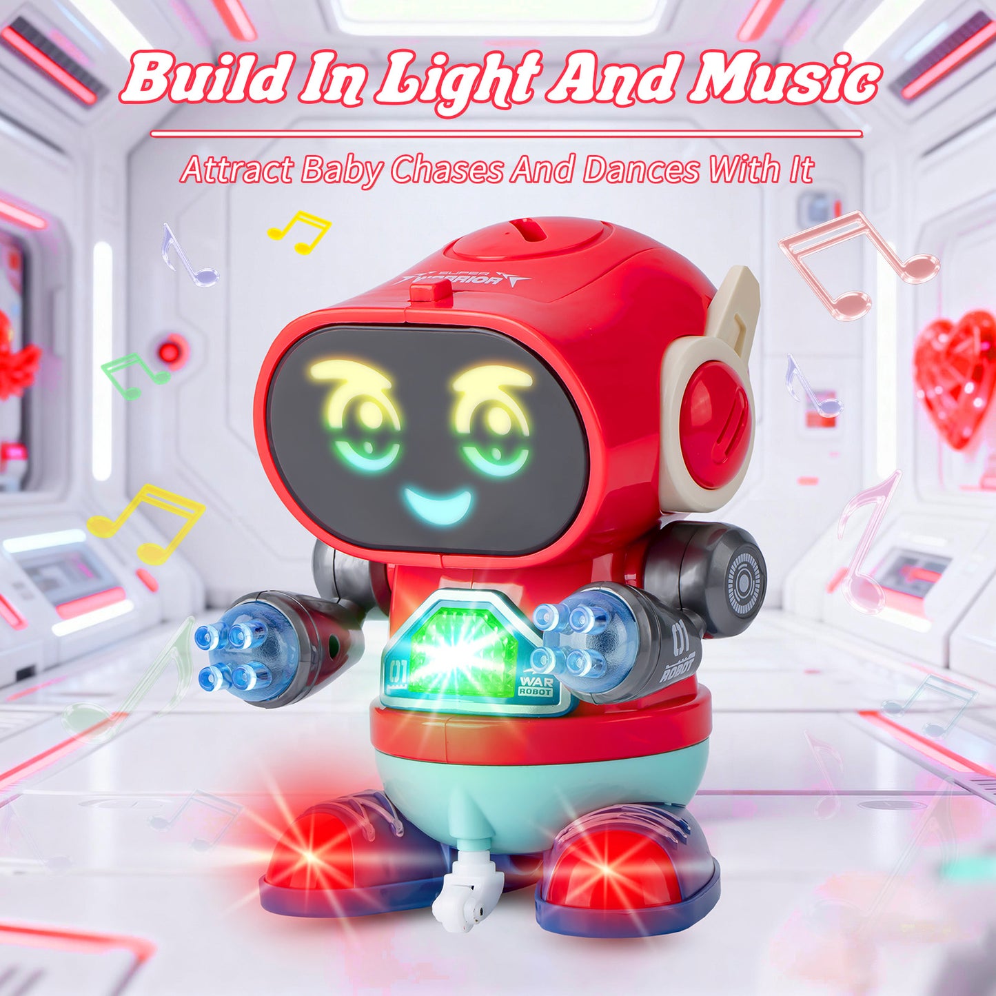 Kivdit RC Robot Toys for Kids,Rechargeable Programmable Smart Remote Control Robot with LED Eyes and Switchable Music,Pink